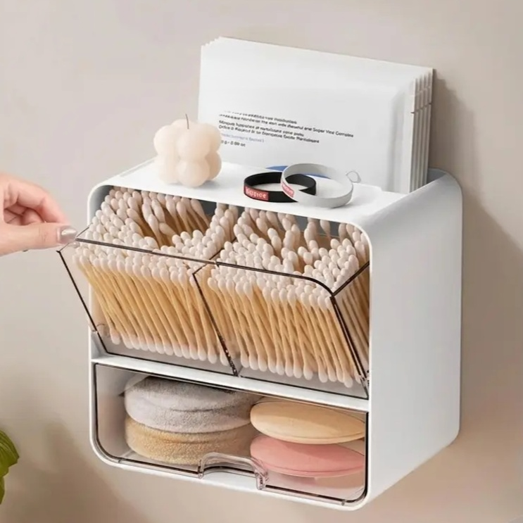 壁掛け式のバスルームミラーキャビネット収納ボックス。フェイスタオル、トイレ用綿棒、化粧品などを収納できます。