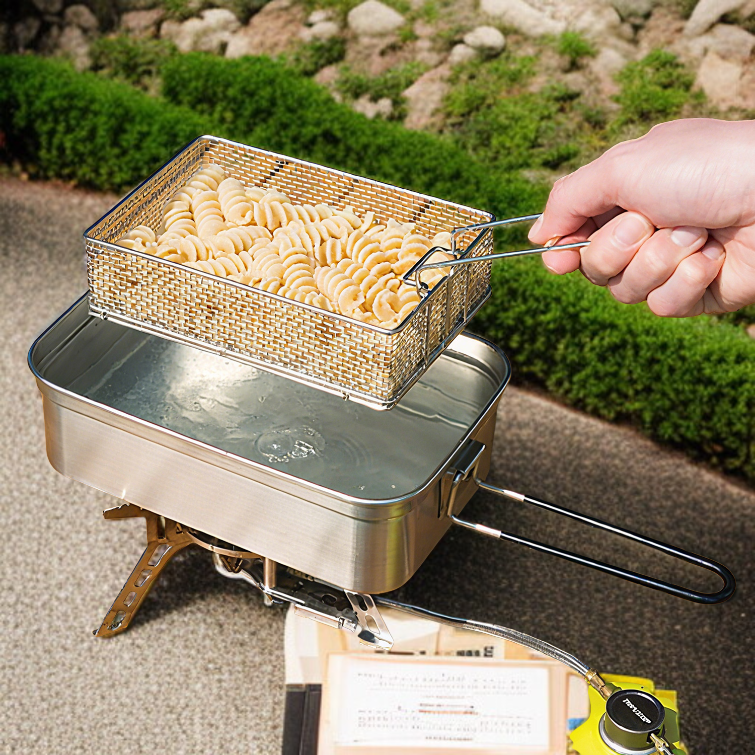 Cesta de fritura portátil plegable para exteriores