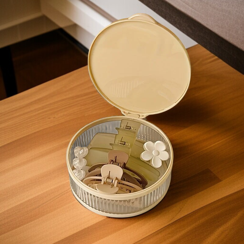 Durable circular storage box for hair bands and ties