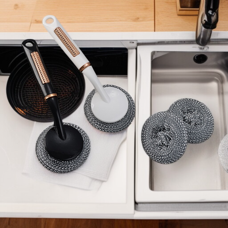 家庭用ワイヤーボールブラシ キッチンクリーニング多機能ノンスティック洗浄ポットロングハンドル鍋ブラシ