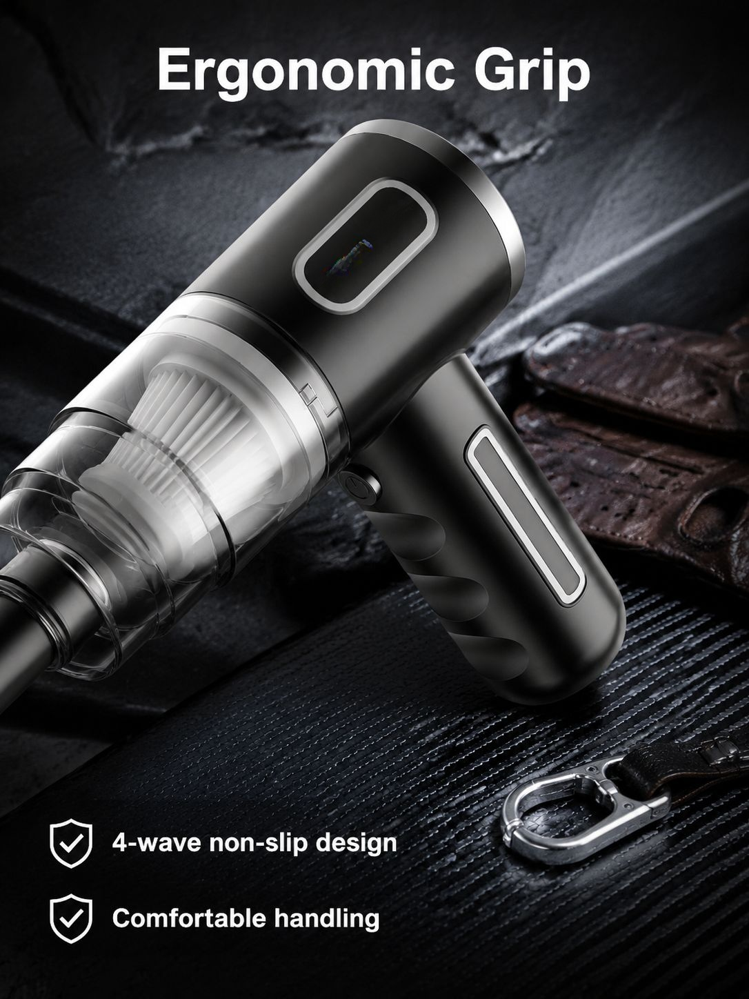 Small vacuum cleaner efficiently cleaning car interiors