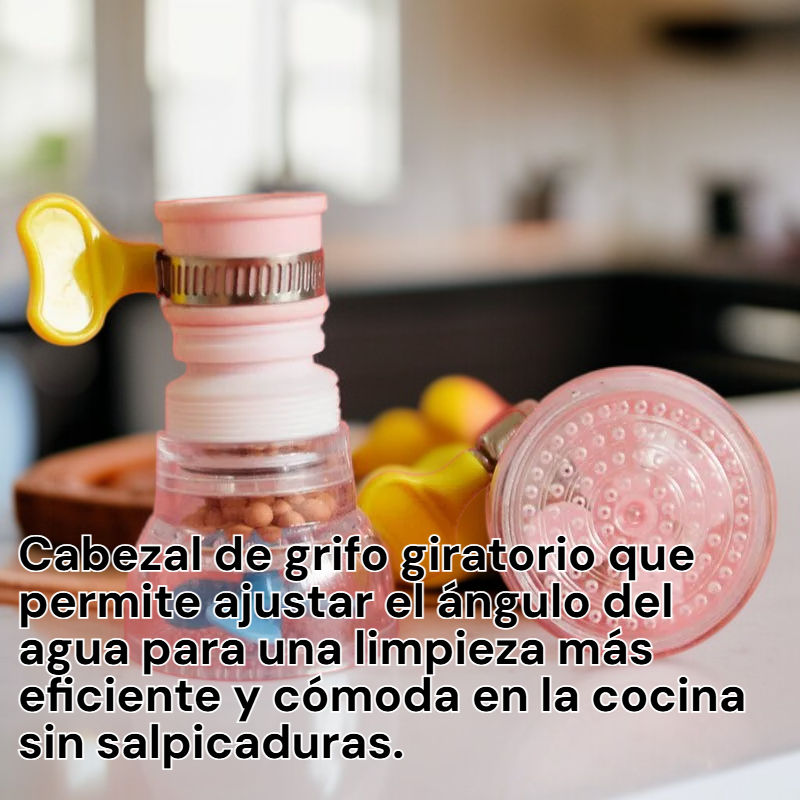 Grifo de cocina con rociador giratorio, filtro de agua y función anti-salpicaduras, extensible