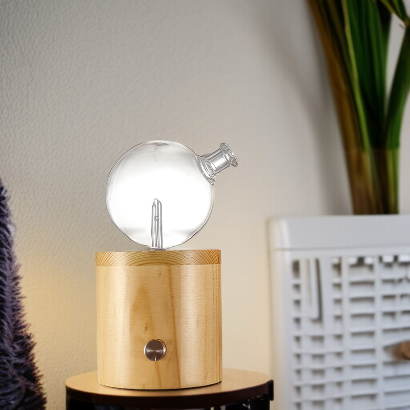 ノブでミスト量を調節できる、水不要の無垢材製エッセンシャルオイルアロマセラピーディフューザー。室内空気浄化にも。低騒音、間接照明、カラフルなLEDライト、自動電源オフ機能を備えたアロマセラピーディフュ