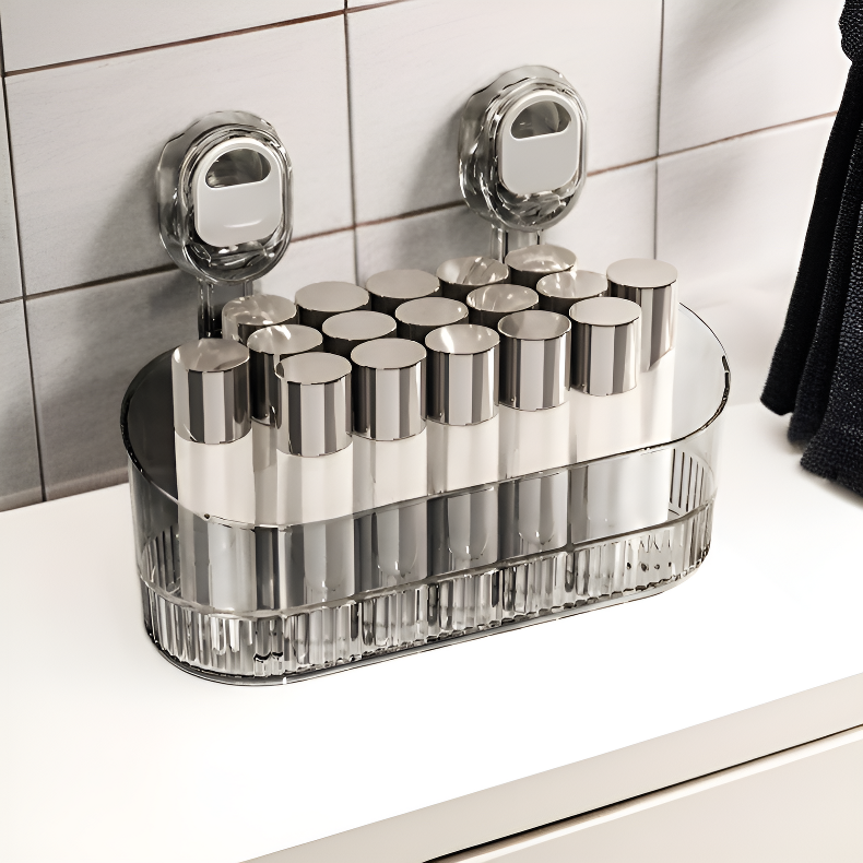 Organizador de baño con ventosa, montaje en pared sin perforaciones, ligero y elegante
