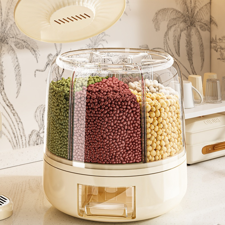 家庭用回転式プッシュ収納バケツ 五穀米密封保存容器