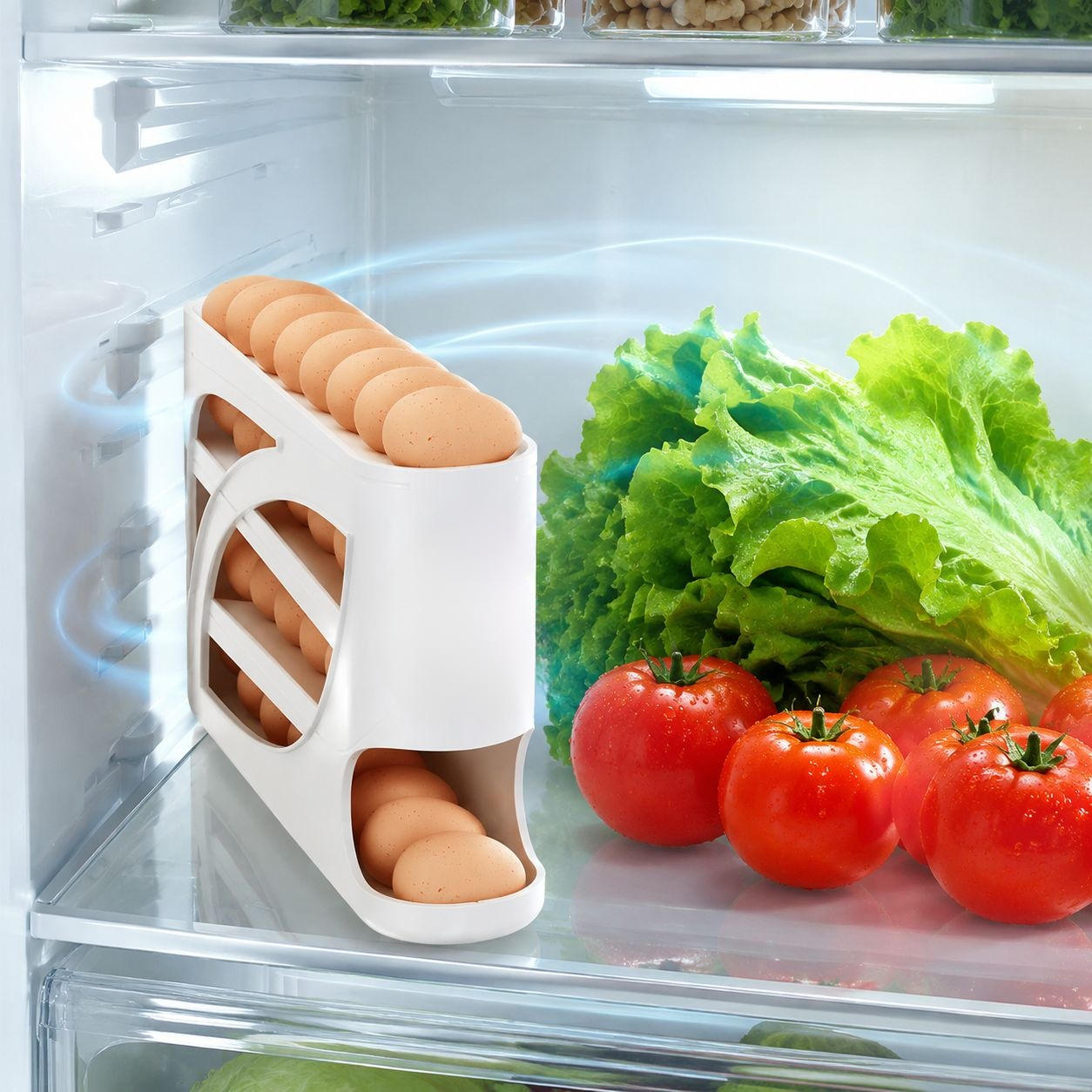 Boîte à œufs avec rouleau automatique multicouche pour réfrigérateur