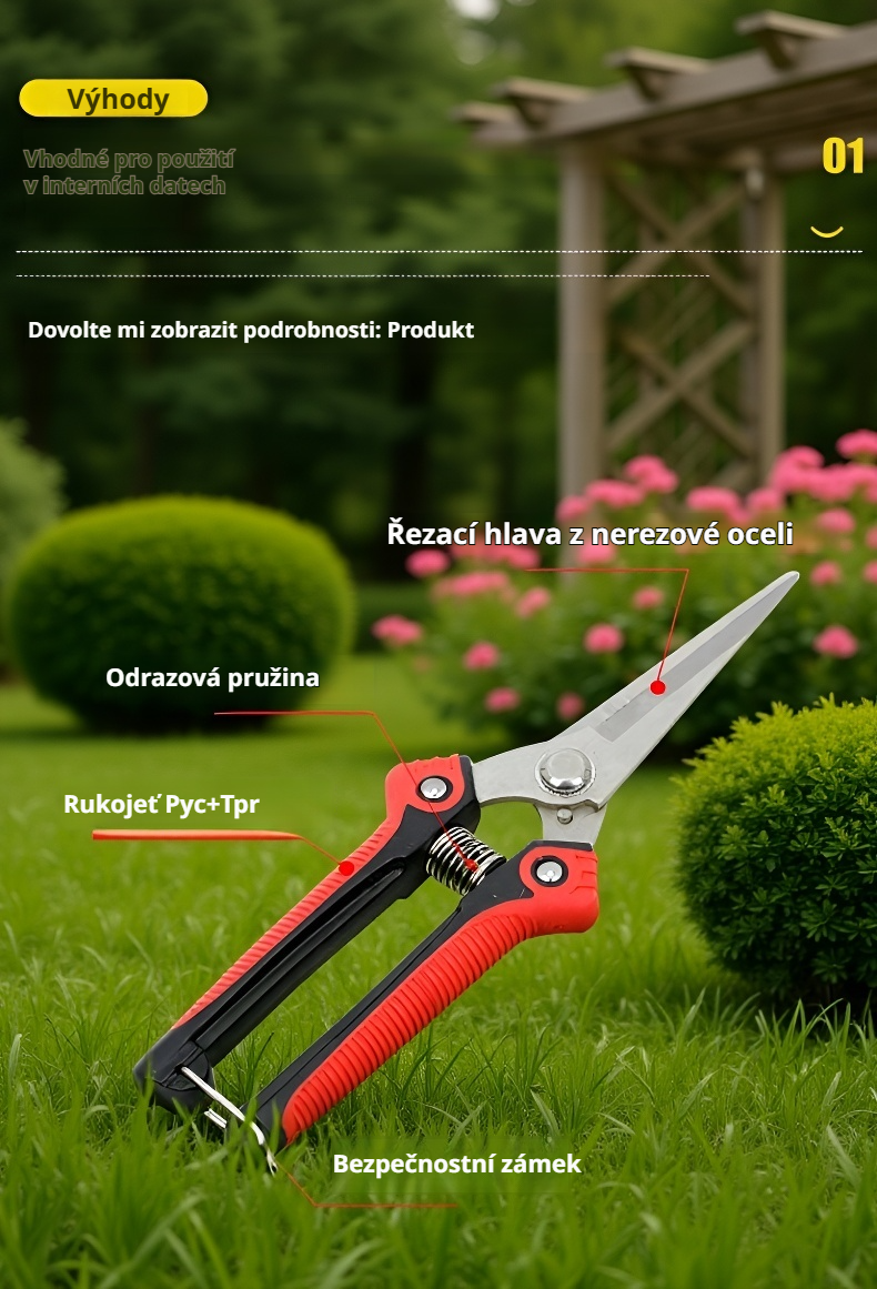 Detail zahradních nůžek pro jemné stříhání větví
