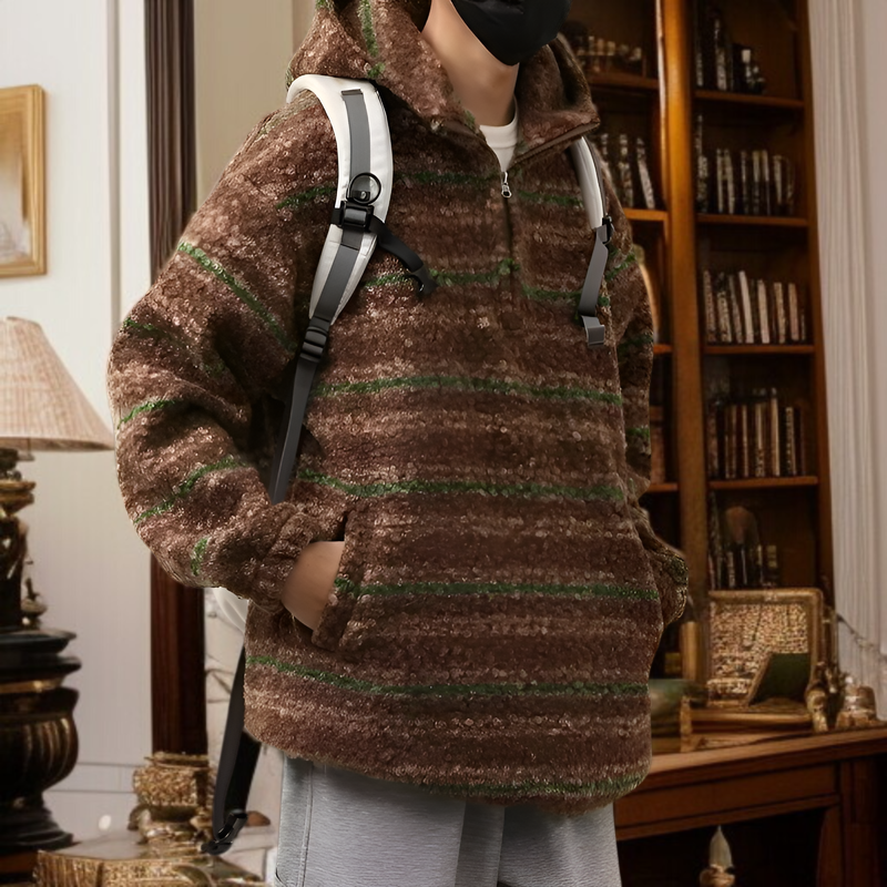 Abrigo de lana rayada estilo japonés y suéter retro holgado para hombre, primavera 2026