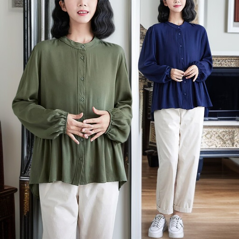 実物大サイズ女性用長袖シャツ 2023秋冬 バルーンスリーブ ぽっちゃりMM体型 韓国風人形長袖シャツ