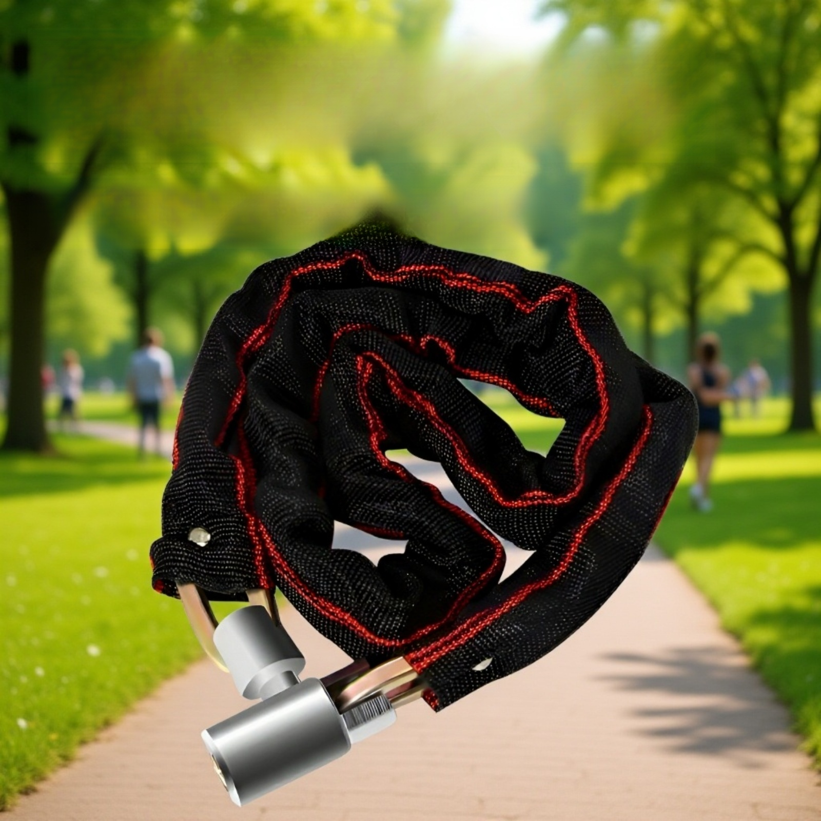 Detalle del candado de bicicleta con cadena gruesa