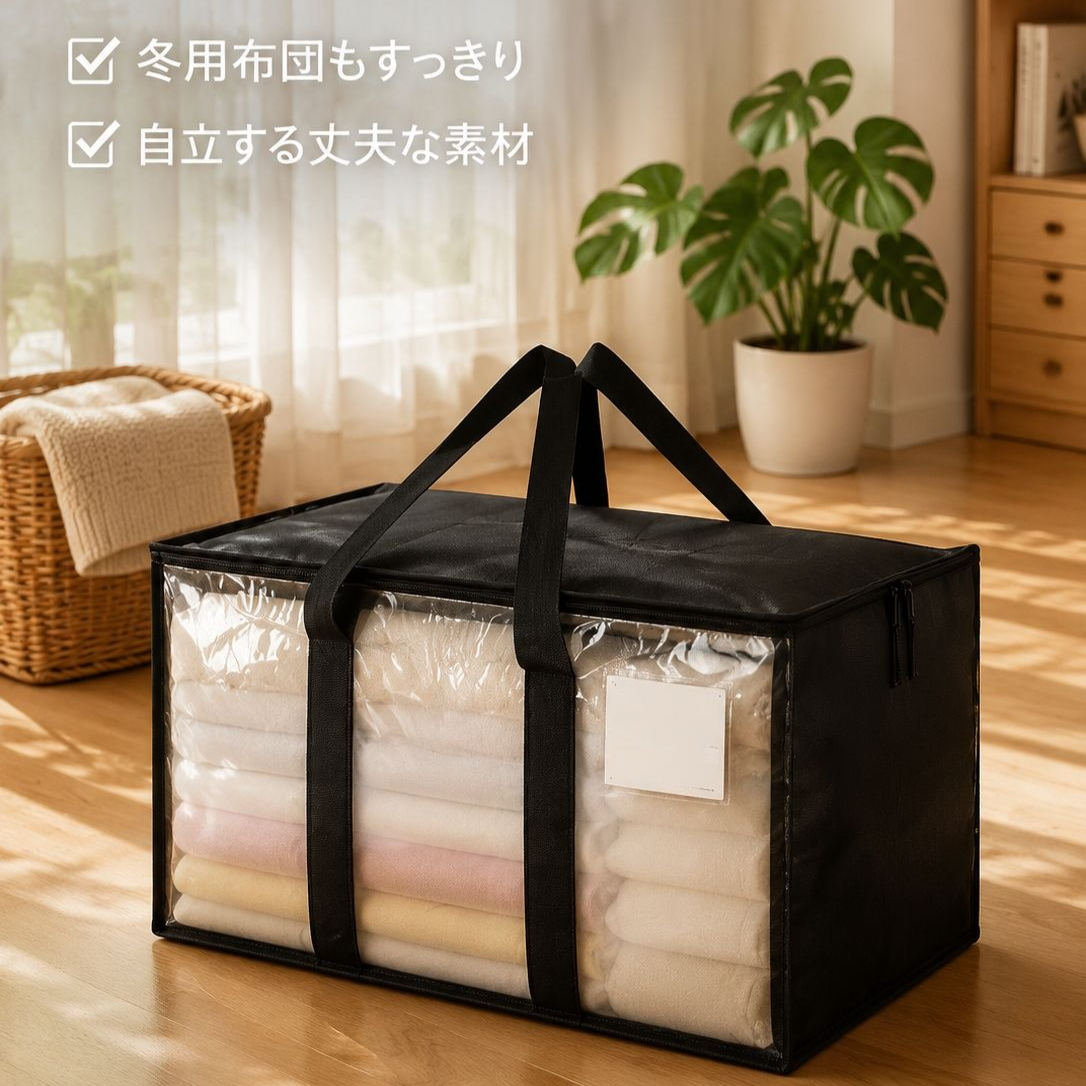 大容量透明防水折りたたみ収納袋 引越し用手提げ収納バッグ