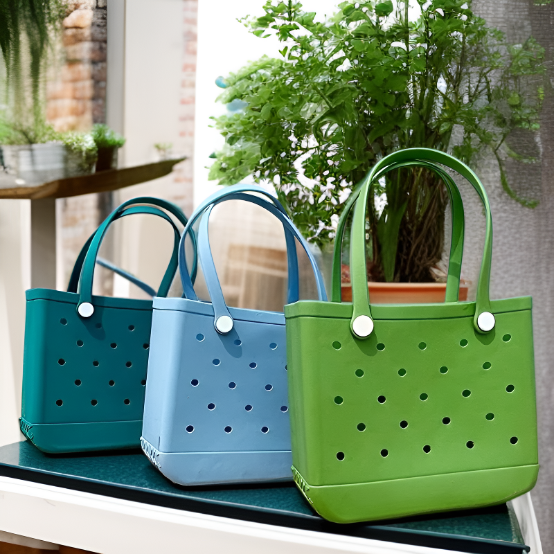 트렌디 중공 디자인 방수 고무 비치백 여행 수영 토트백