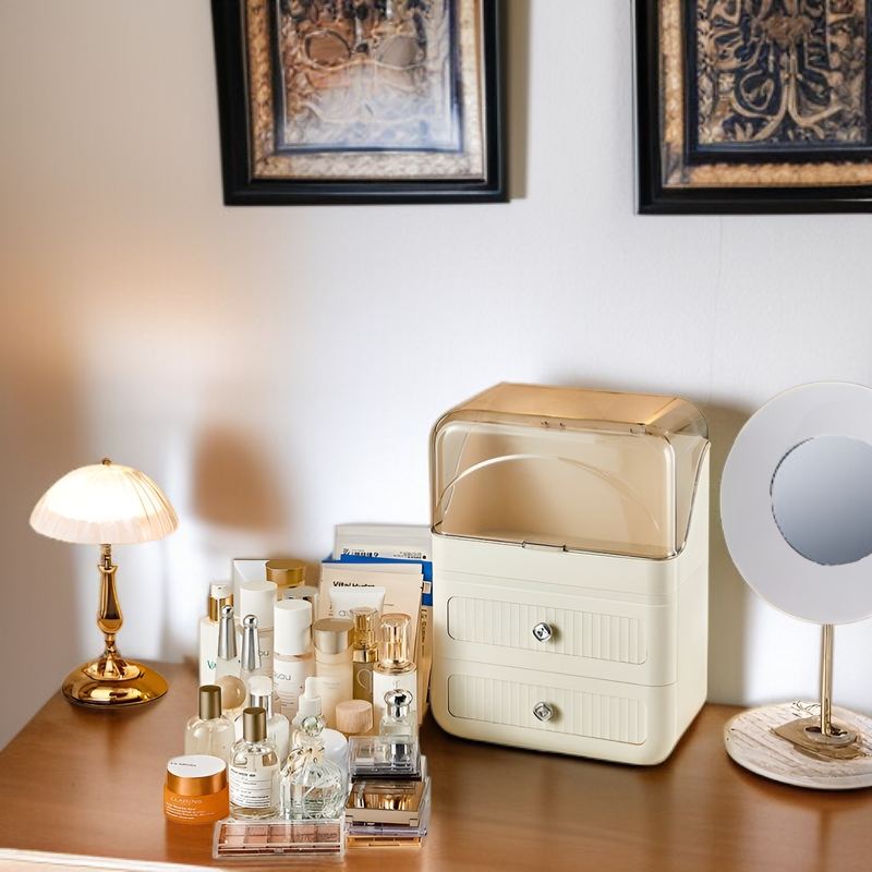 Desktop cosmetic storage box with large capacity and clear lid