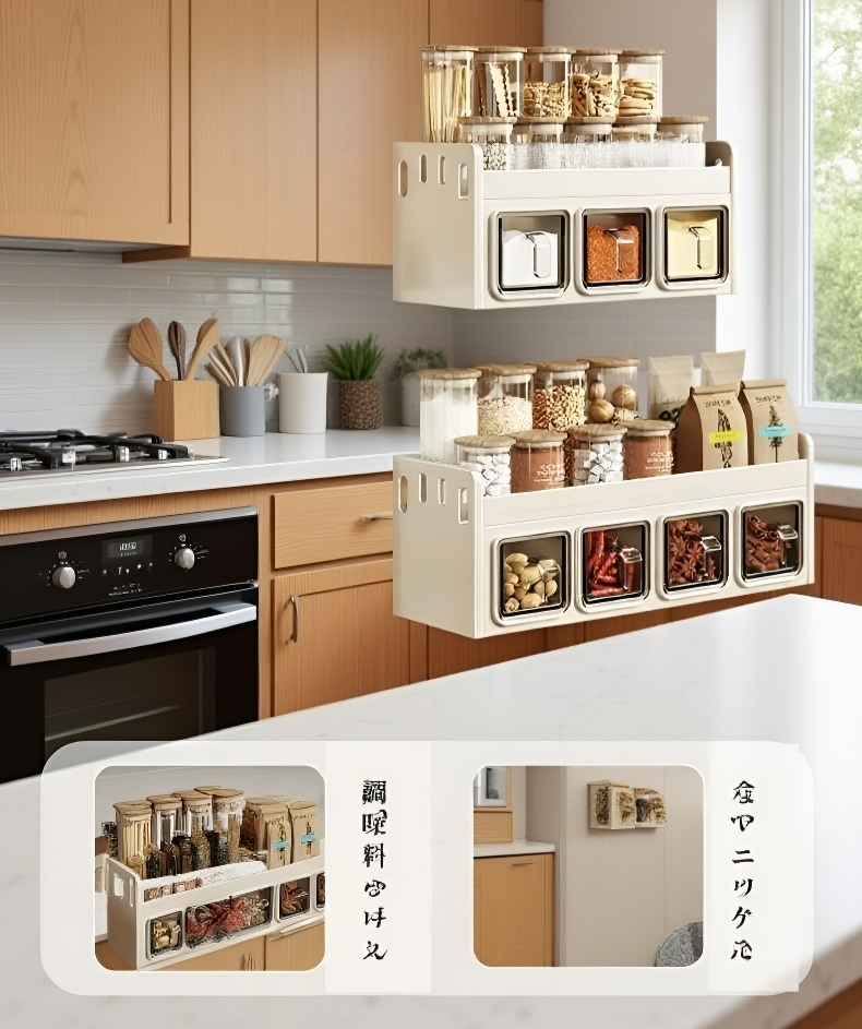 調味料罐付き壁掛け収納棚