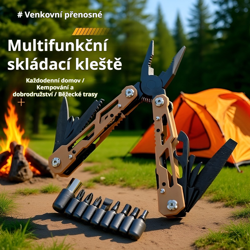 Multifunkční skládací nerezové kleště na venkovní použití