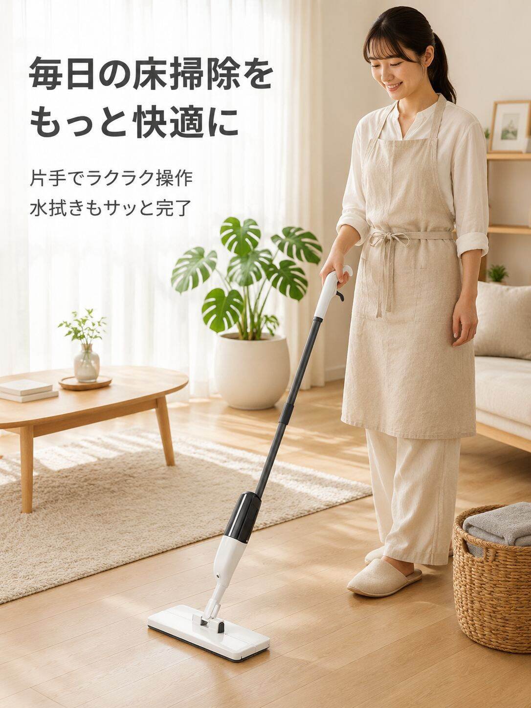 ハンズフリースプレーモップ、布クリップ付き、家庭用乾湿両用フラットモップ