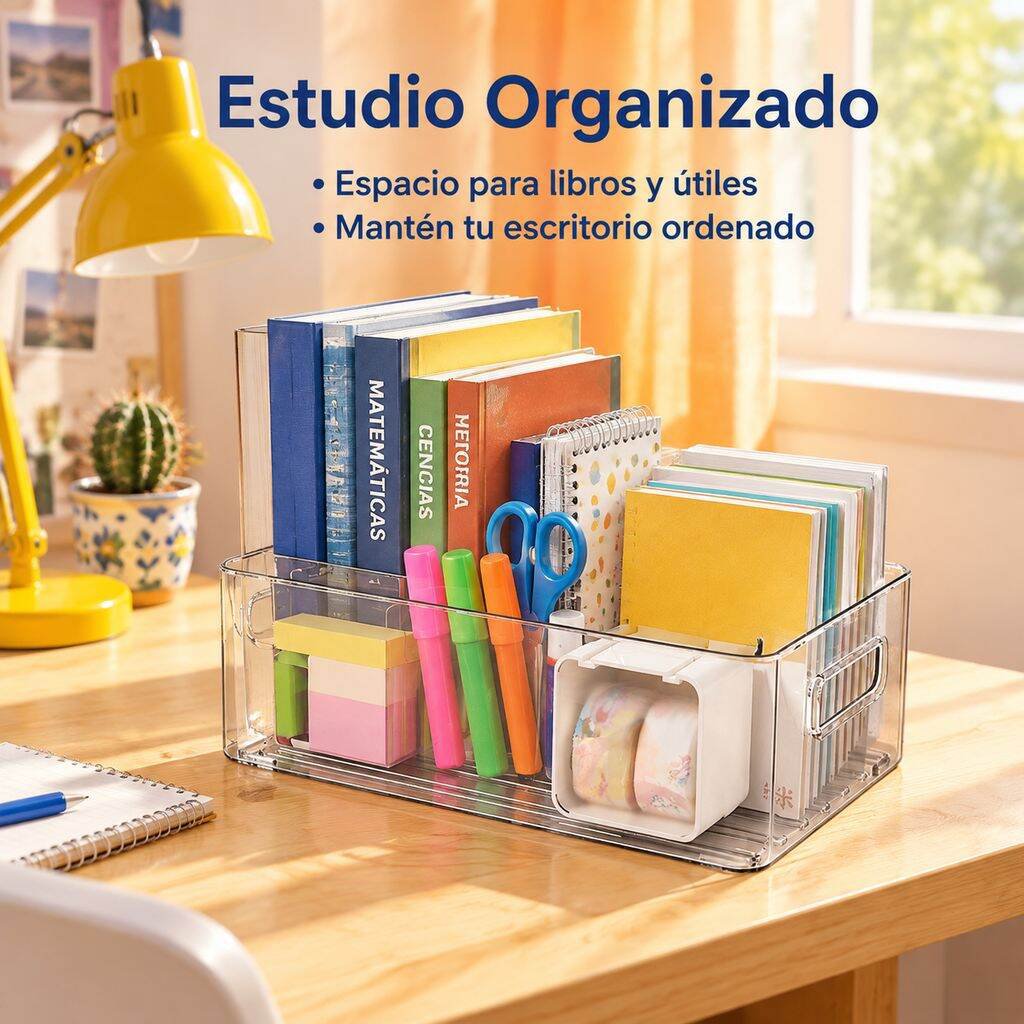 Vista frontal de la caja de almacenamiento de escritorio acrílica moderna y elegante