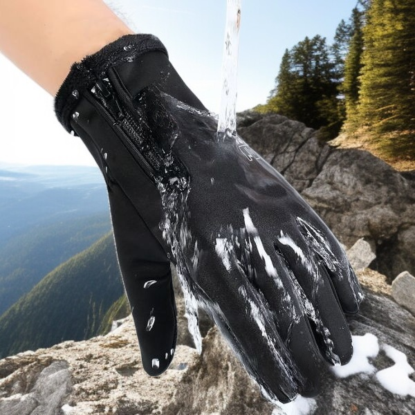 قفازات دافئة للخريف والشتاء للخارج مع تصميم سحاب ولمس إصبعين