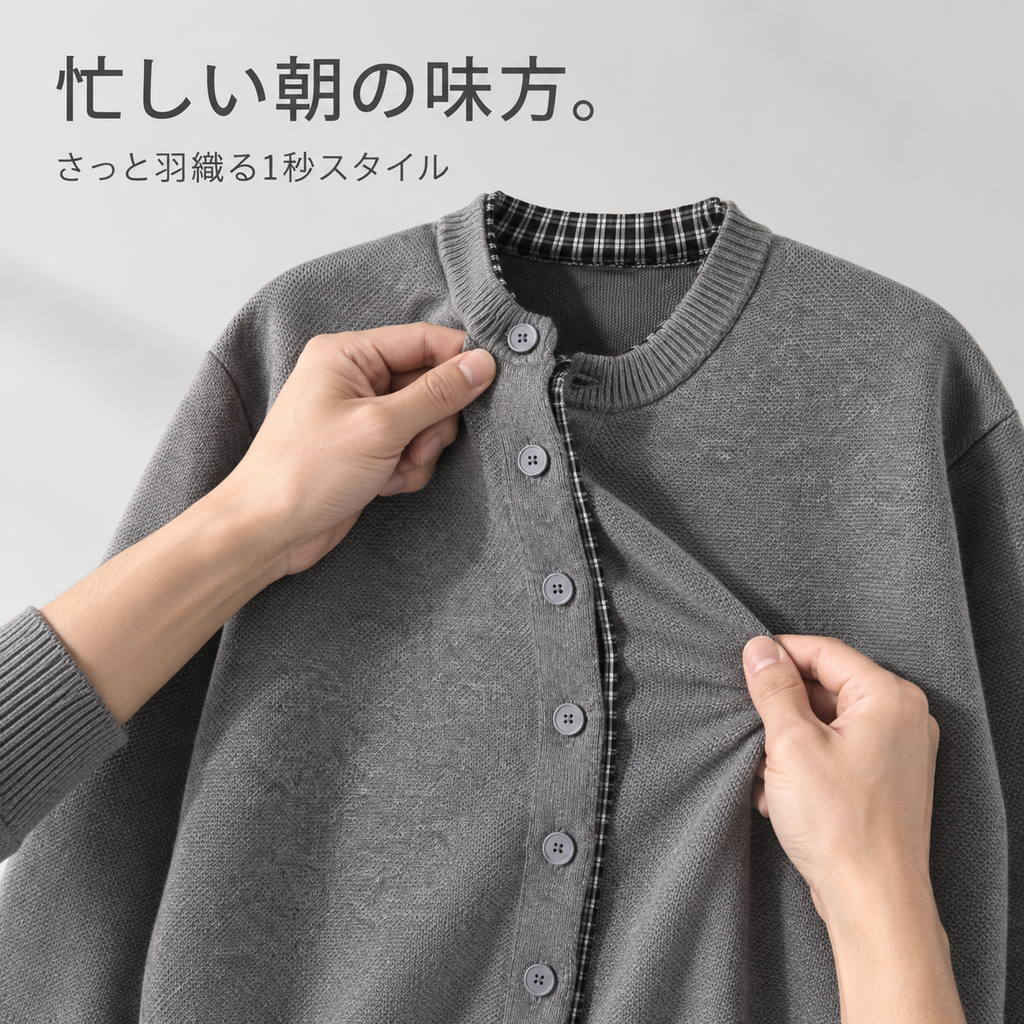 紳士春秋冬季レトロスタイル二重風ニットカーディガン