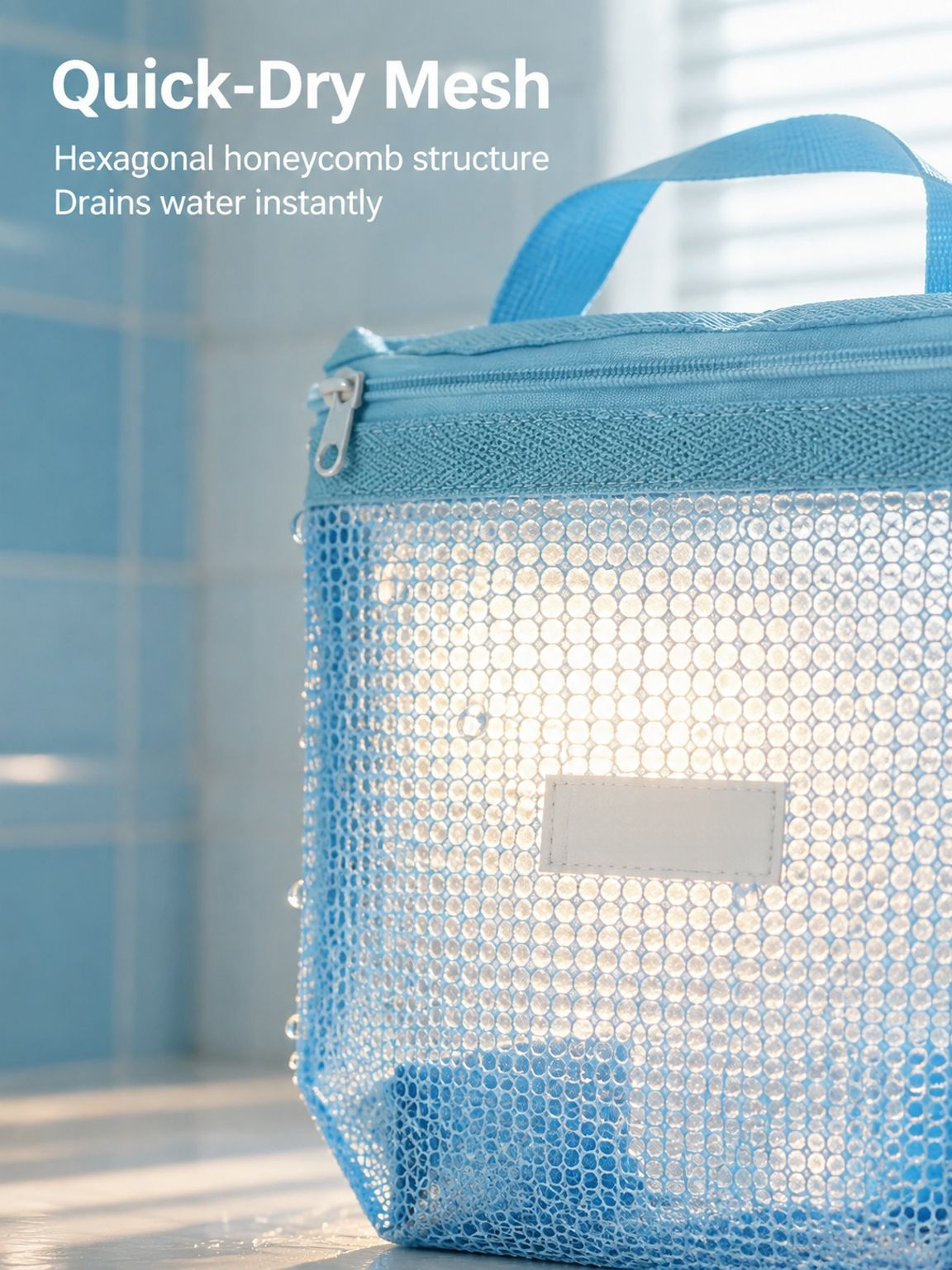 JMY portable waterproof mesh toiletry bag for travel essentials