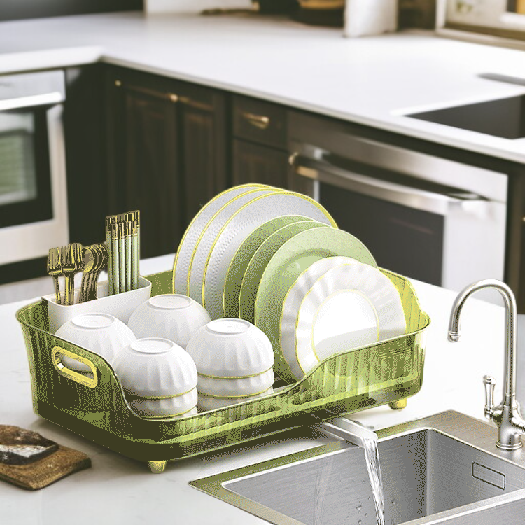  رف تخزين أدوات المطبخ مع رف لتجفيف الأطباق وصندوق عيدان الطعام