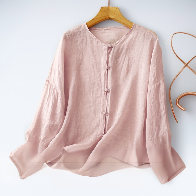 레트로 코튼 리넨 중국식 단추 셔츠