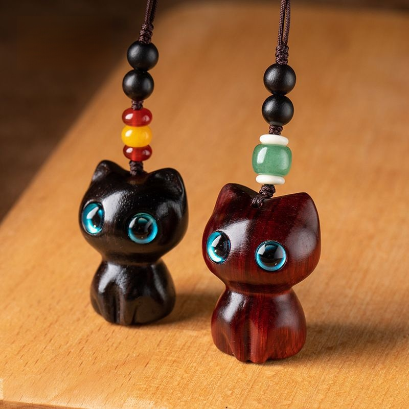 可愛源貓咪檀木手機鏈