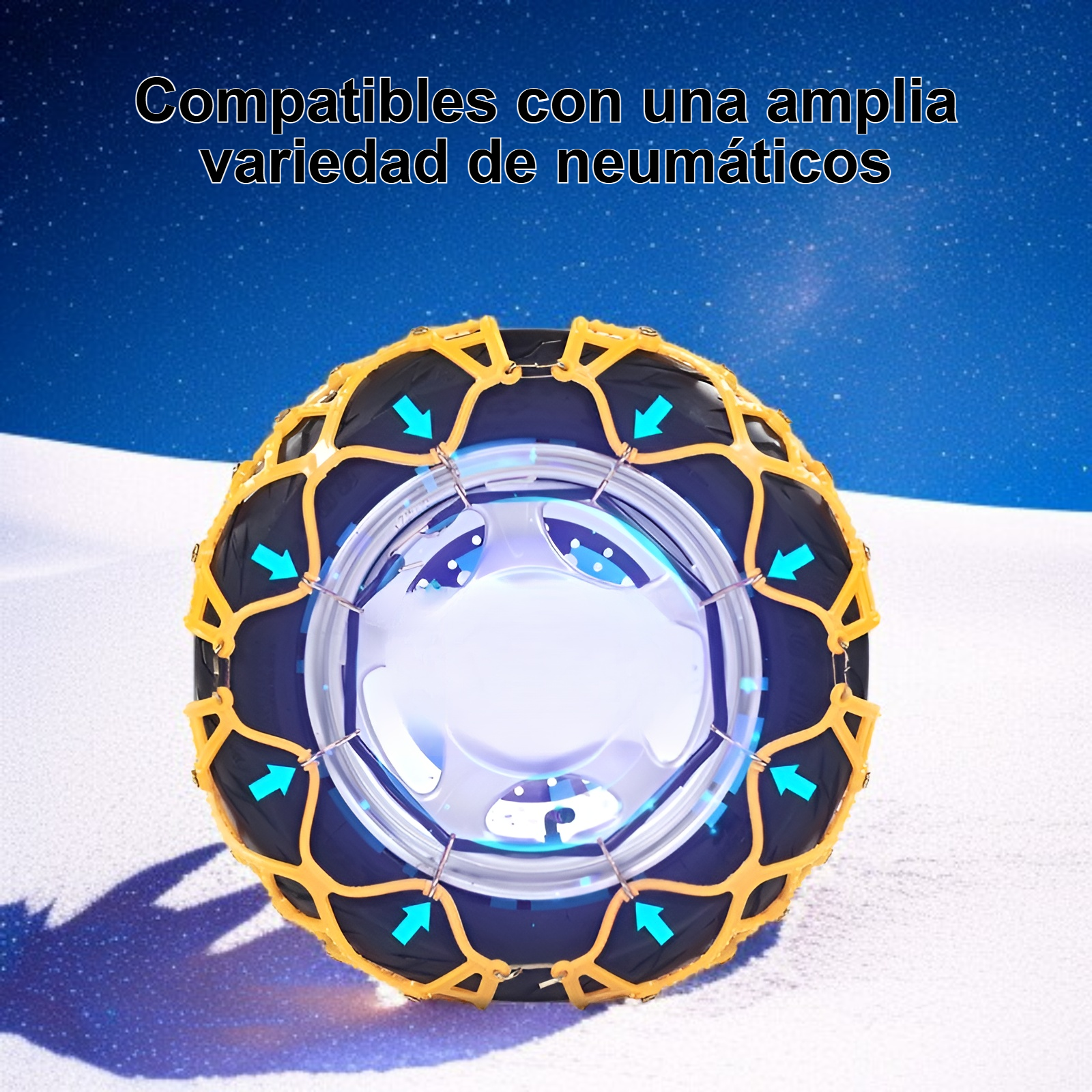 Detalle de la textura antideslizante de las cadenas de caucho para nieve