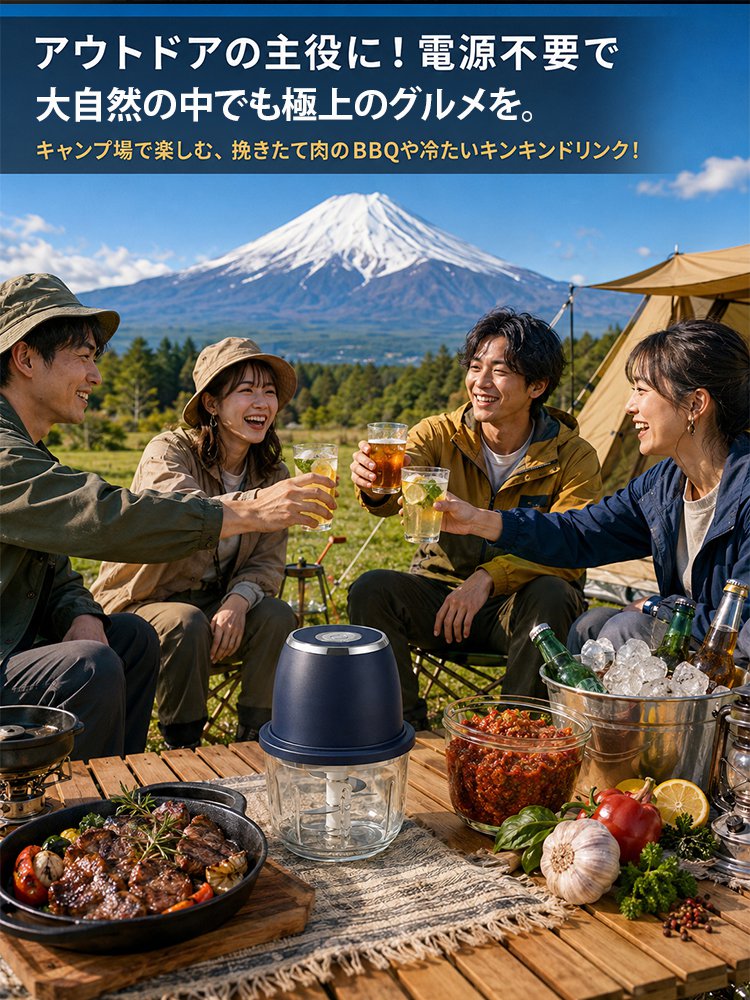 コードレスで持ち運び便利な軽量ミニフードプロセッサー