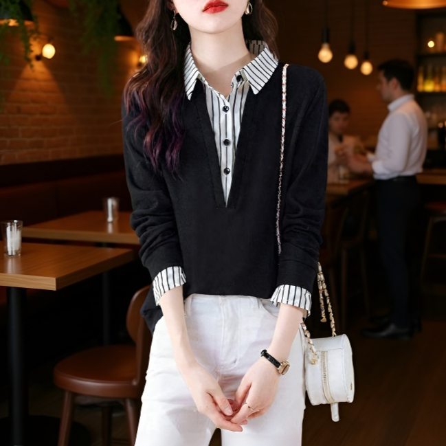 가짜 투피스 셔츠 여 긴팔 맨투맨 봄가을 신상 스타일리쉬 니트 상의 이너