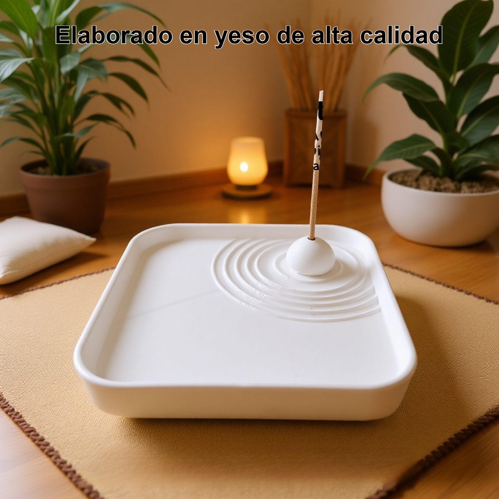 Porta incienso de yeso con diseño de ondas de gotas de agua