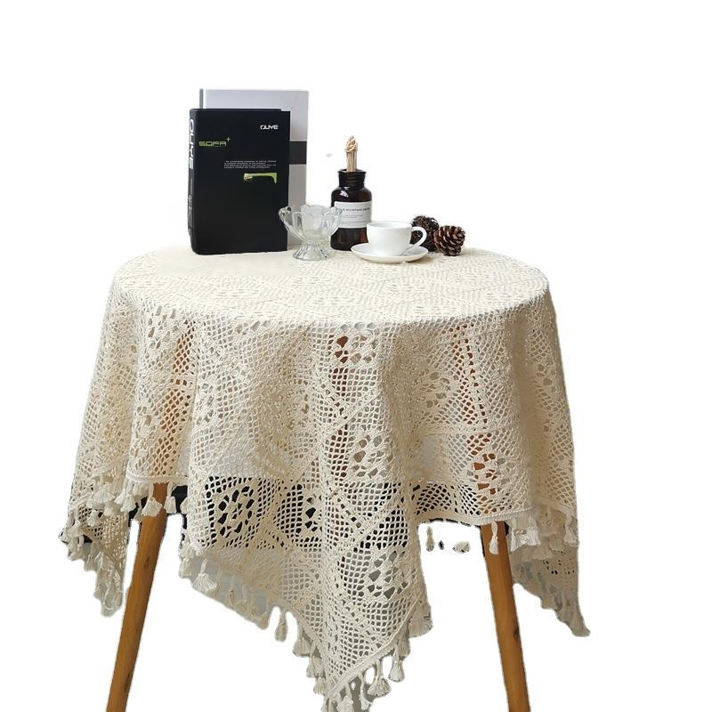 Chinese Hollow Lace Dining Tablecloth Rectangular & Round Tea Table Cover for Photo Shoot