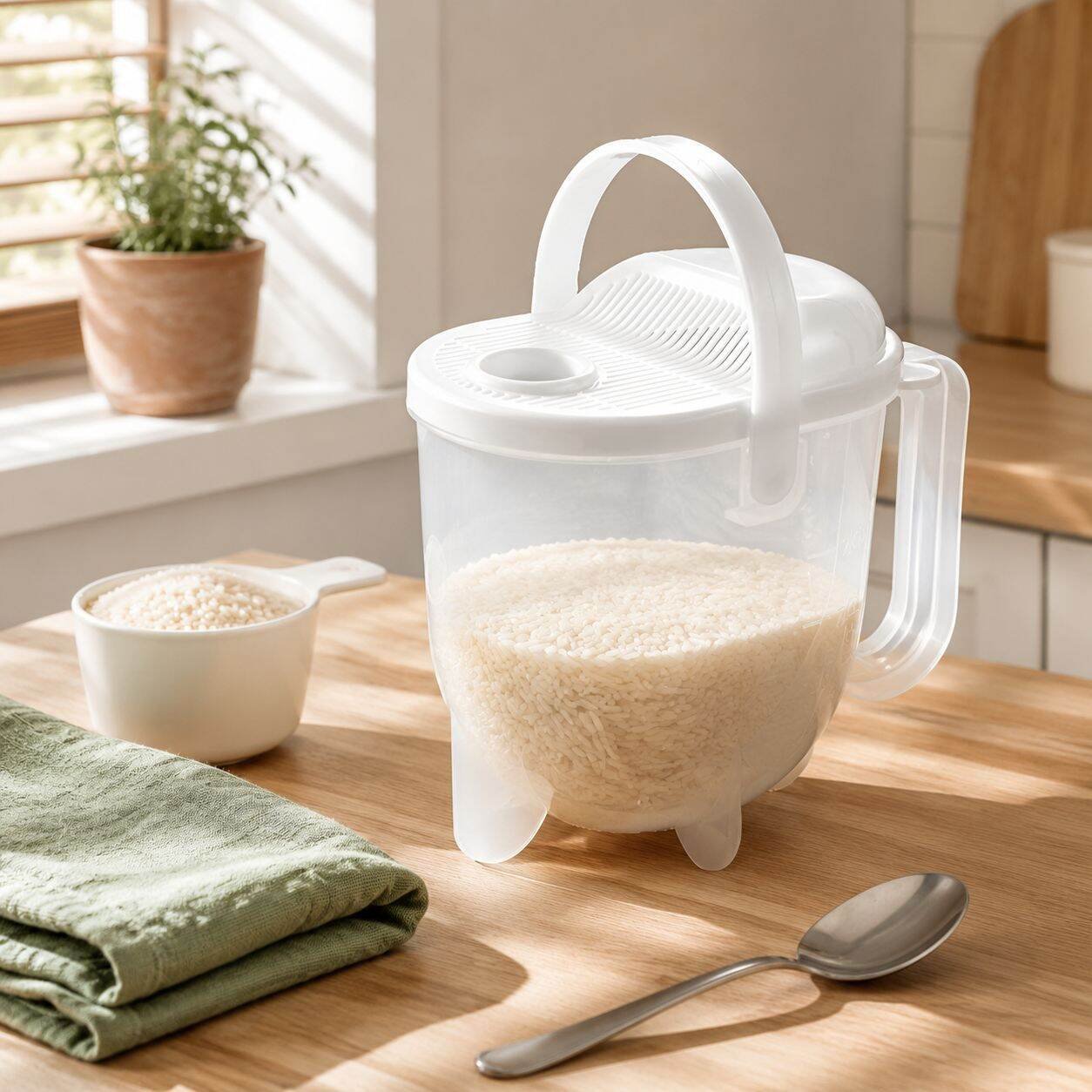 Hands-Free Rice Washing Strainer and Drain Basket