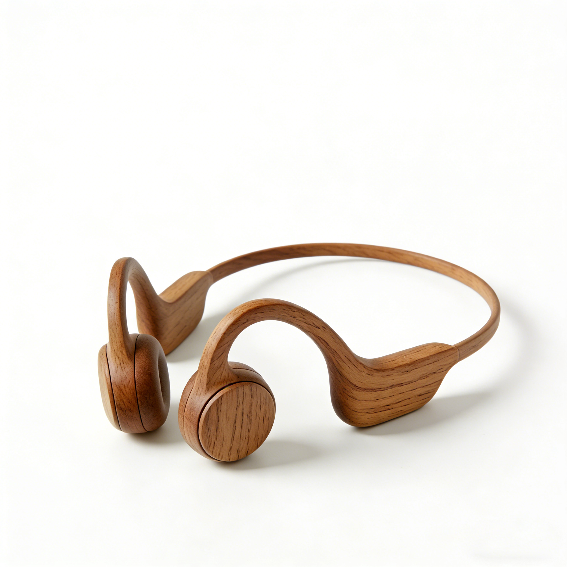 세련된 원목 디자인의 이어폰 클로즈업