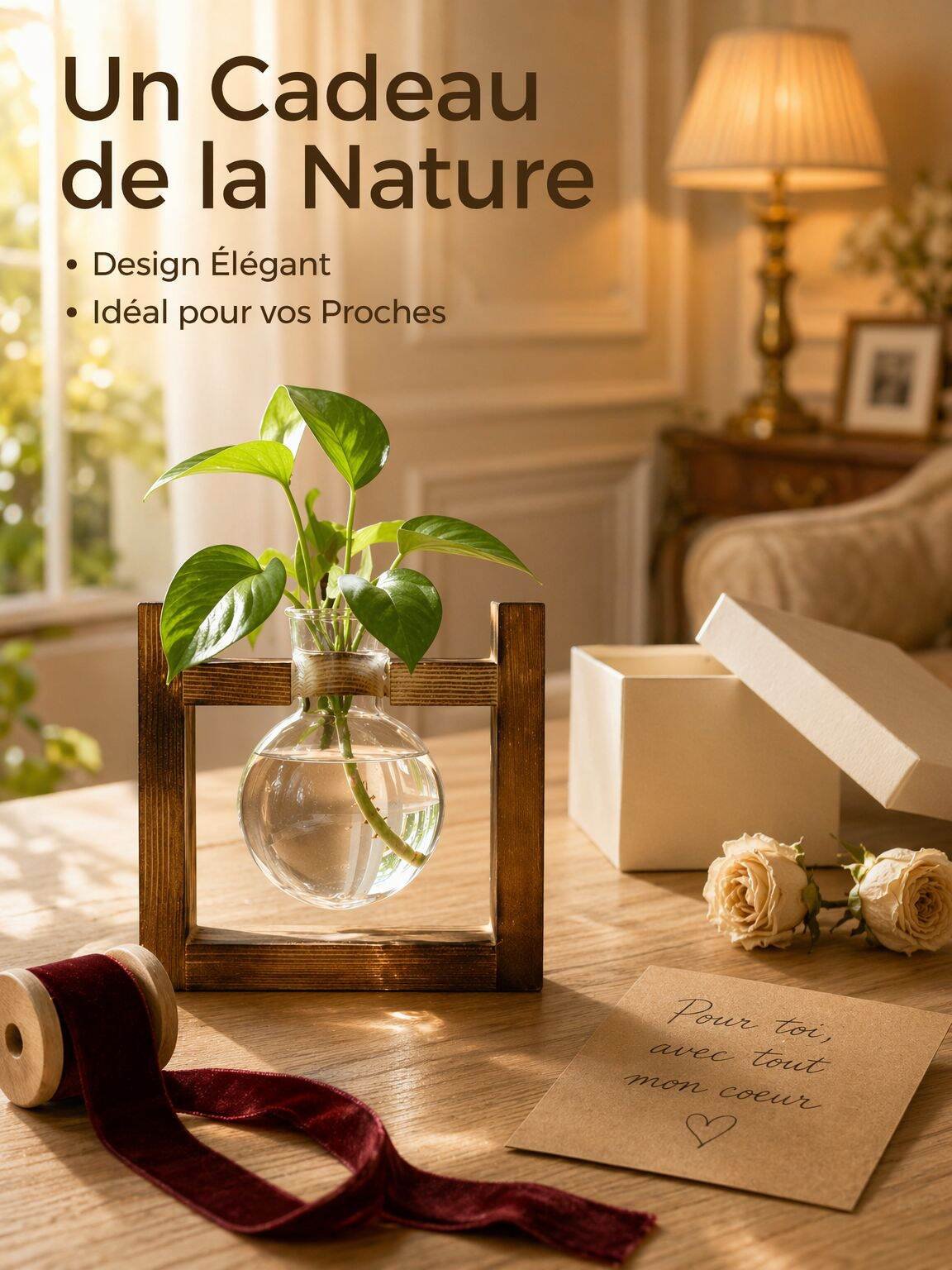 Petit vase hydroponique créatif avec support en bois