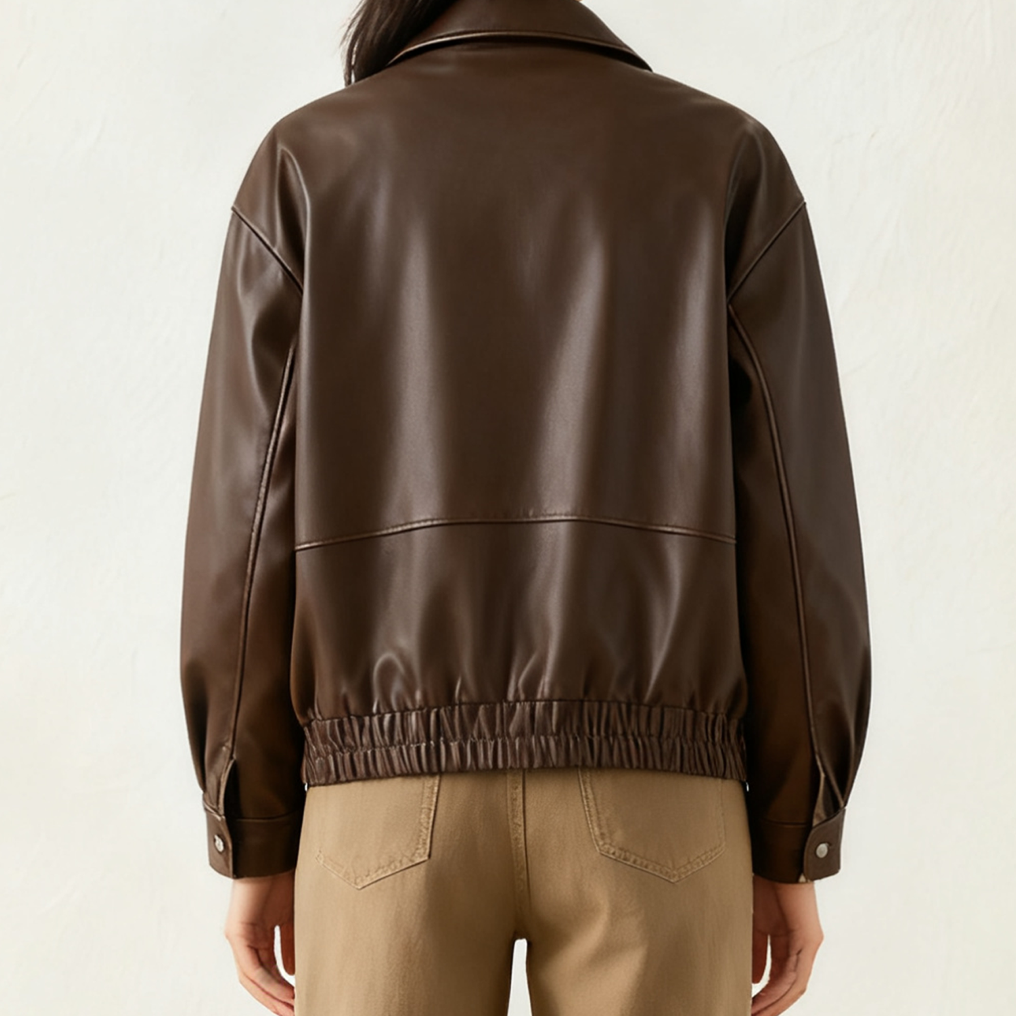 여성 스타일리시 브라운 레더 재킷