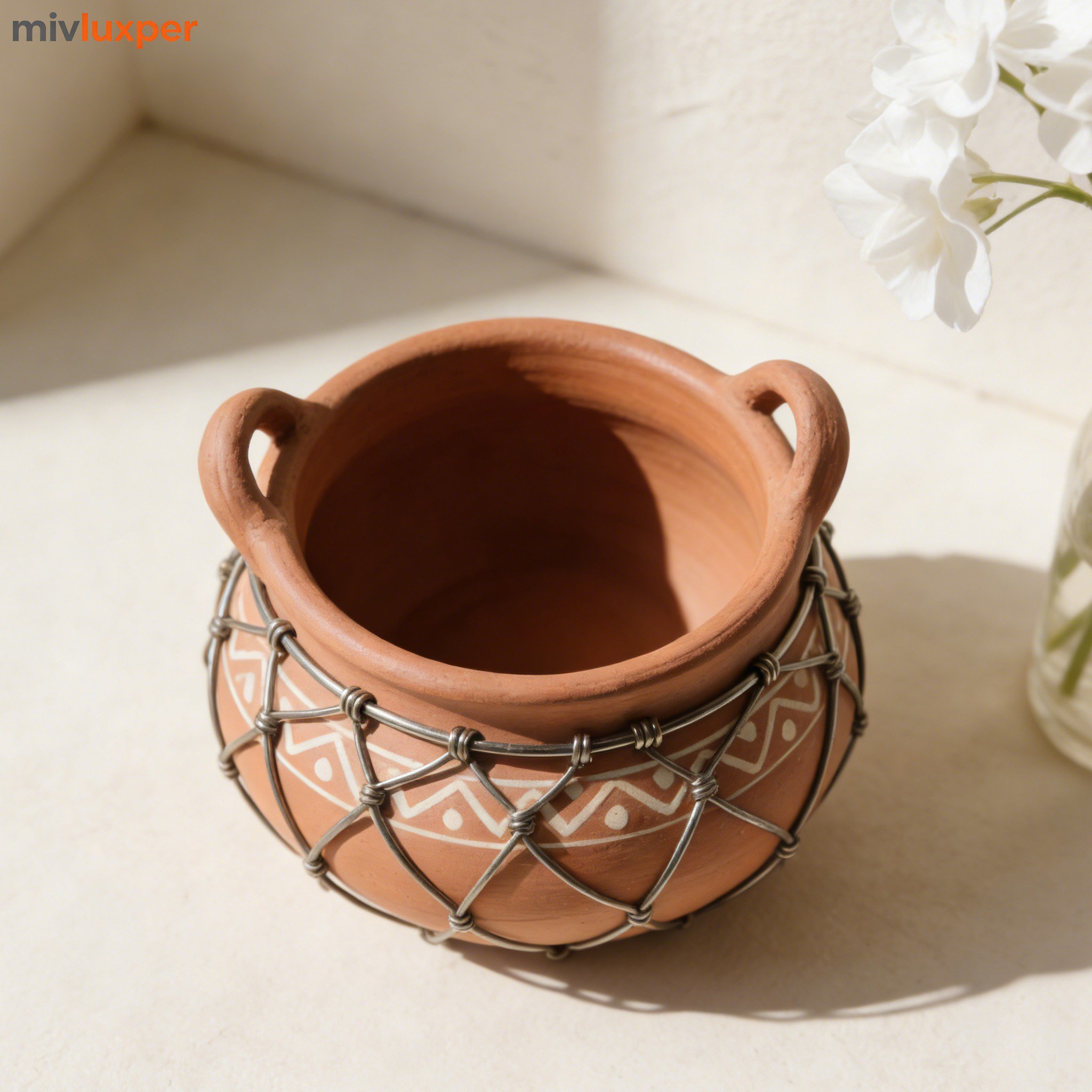 Cazuela tradicional de alambre de hierro en primer plano