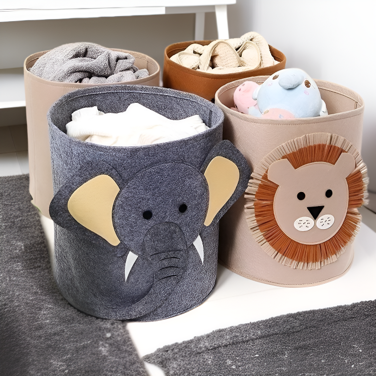 대용량 캐릭터 동물 펠트 수납통 세탁 가능한 빨래 바구니 한국 가정용
