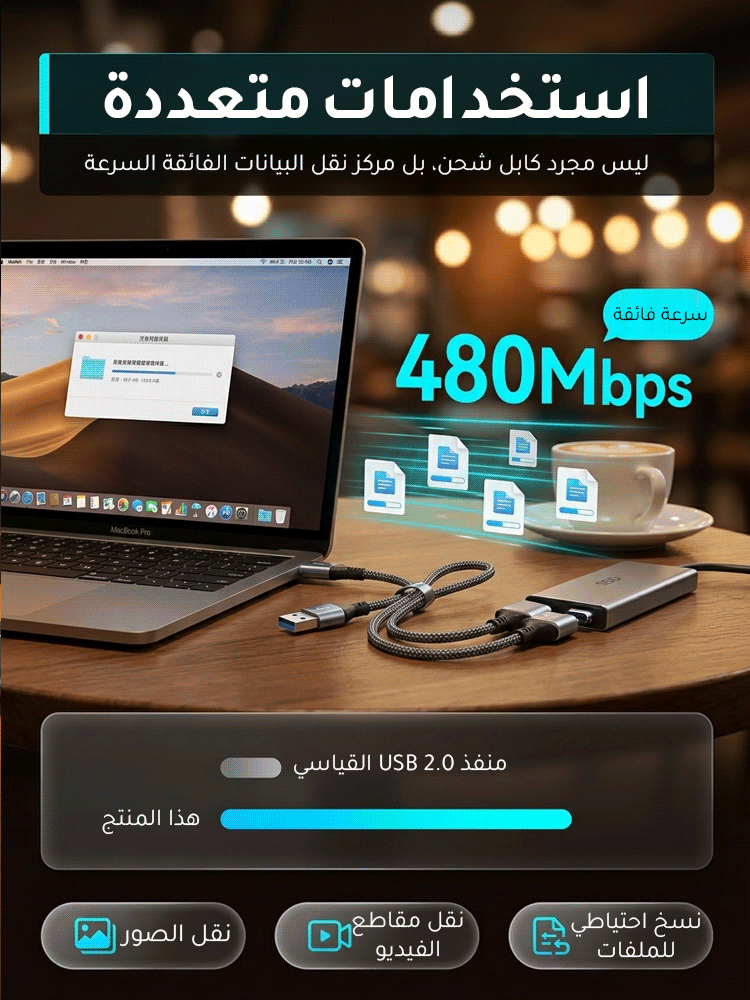 كابل شحن سريع محمول ومتين بقدرة 65W