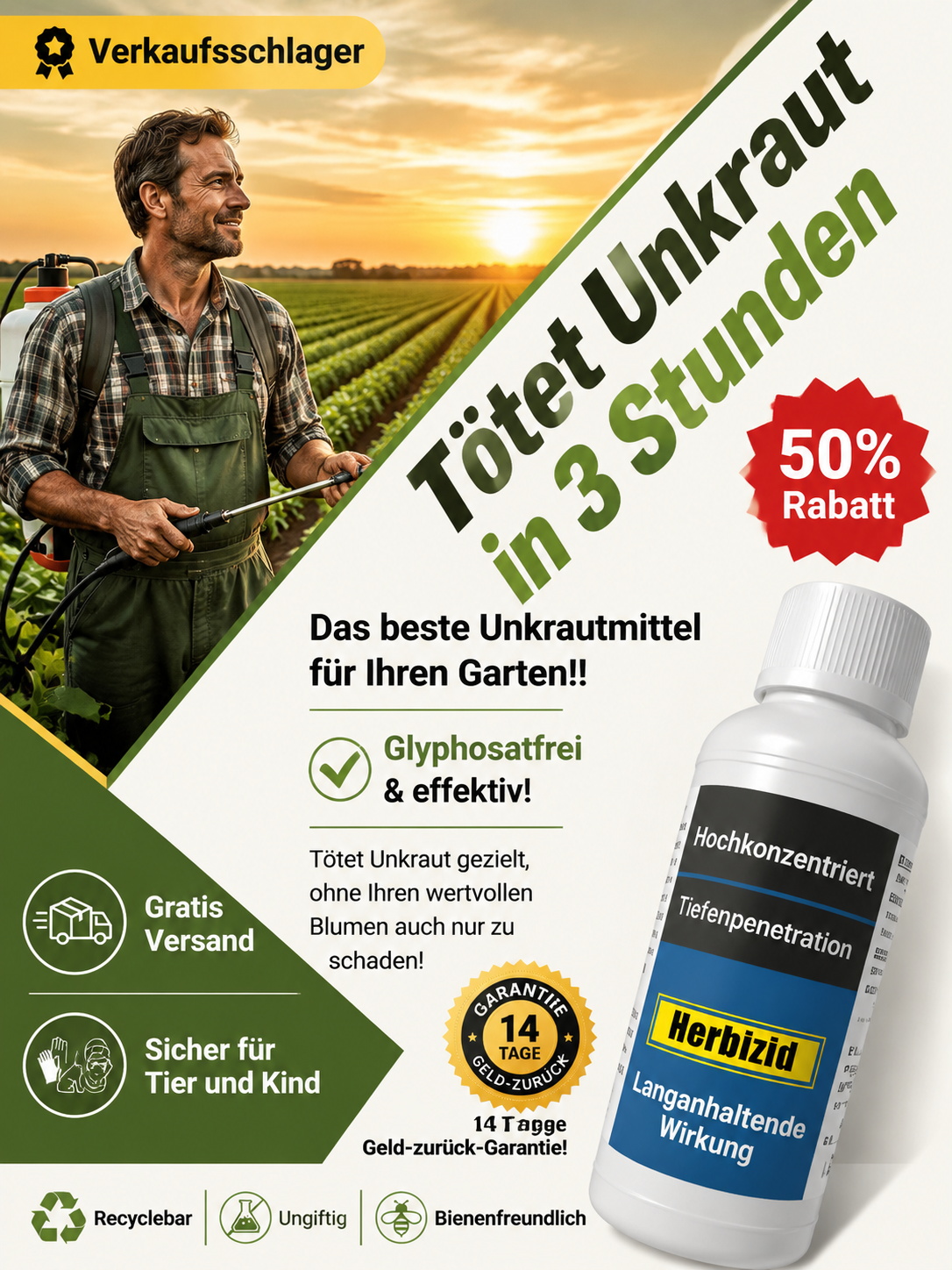 【100 Prozent Glyphosatfre】Hohenheim Forschungs-Bio-Unkrautvernichter✨Ein Jahr Schutz vor Unkraut✨