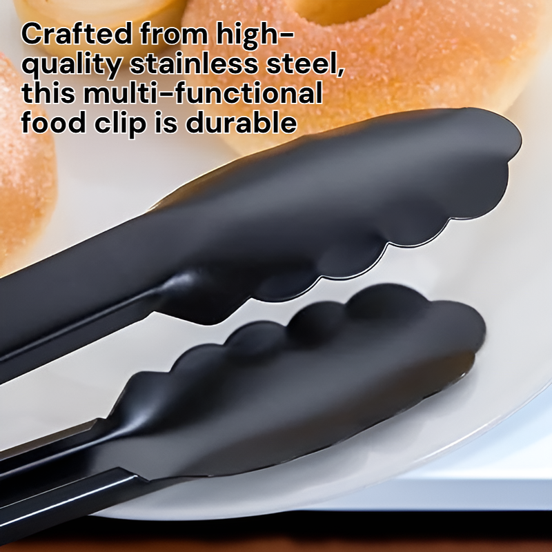 Multi-Functional Stainless Steel Food Clip Kitchen Tool – Black BBQ Self-Service Steak Clip