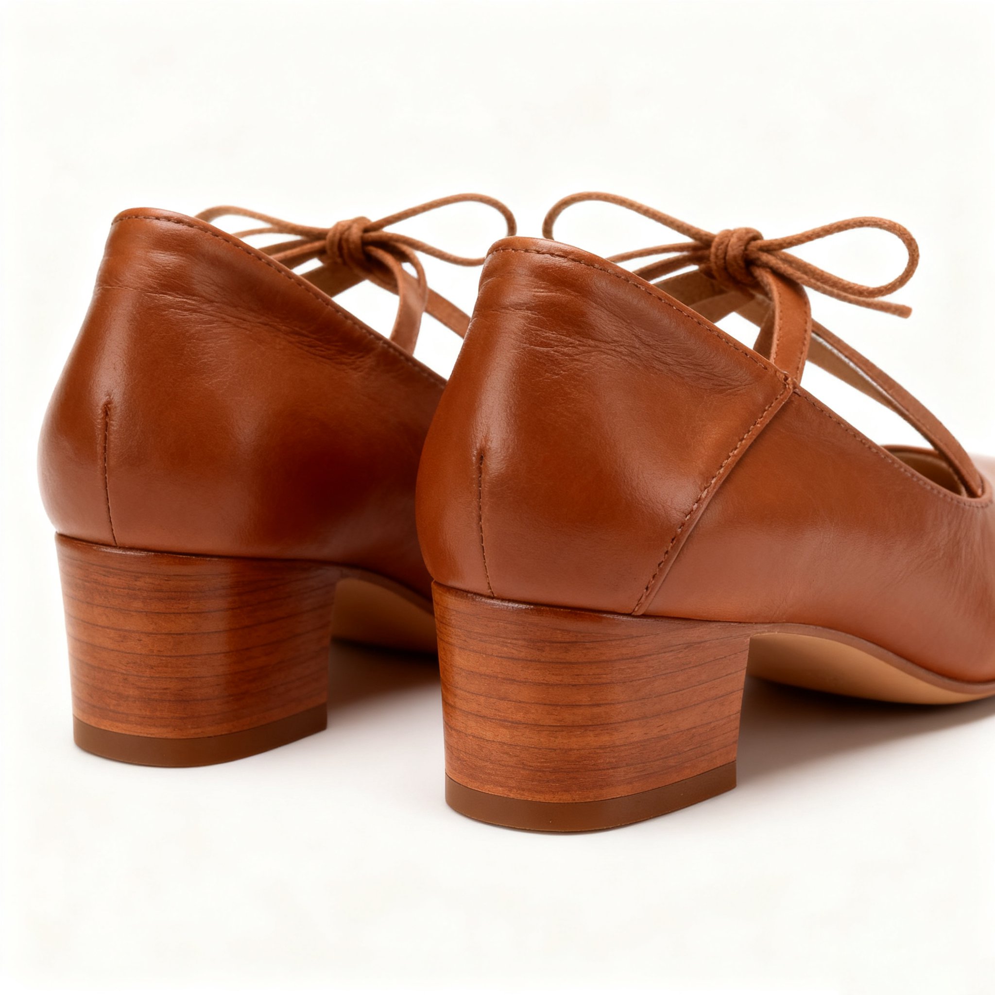 여성 레이스업 미들힐 가죽 구두