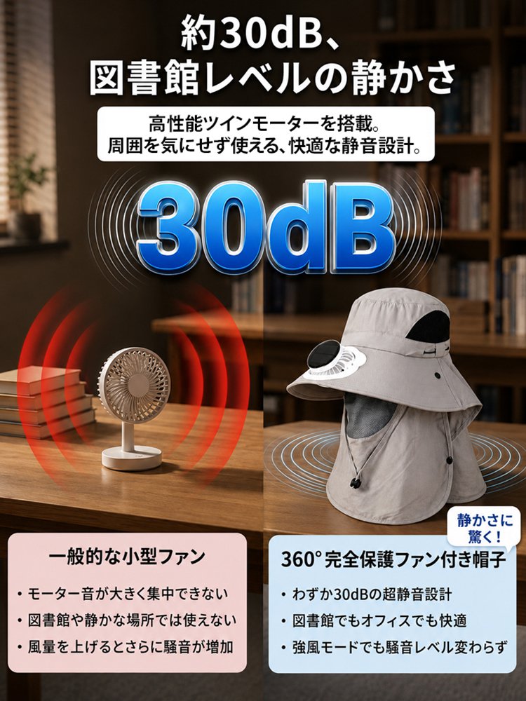 【UVカット×ひんやり送風】ソーラーファン付き日よけ帽子