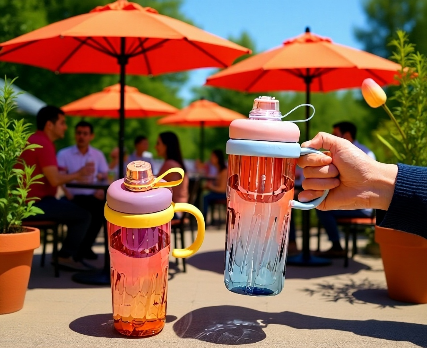 학교 책상 위에 놓인 학생용 물병