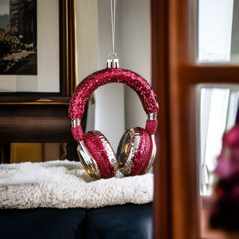 Red Glitter Plastic Cartoon Bear Cake Ornament for Christmas Tree and Window Decoration