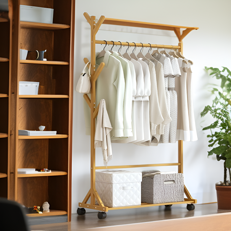 Wooden Multifunctional Hat Stand Quilt Drying Pole Clothes Hanger for Balcony and Bedroom