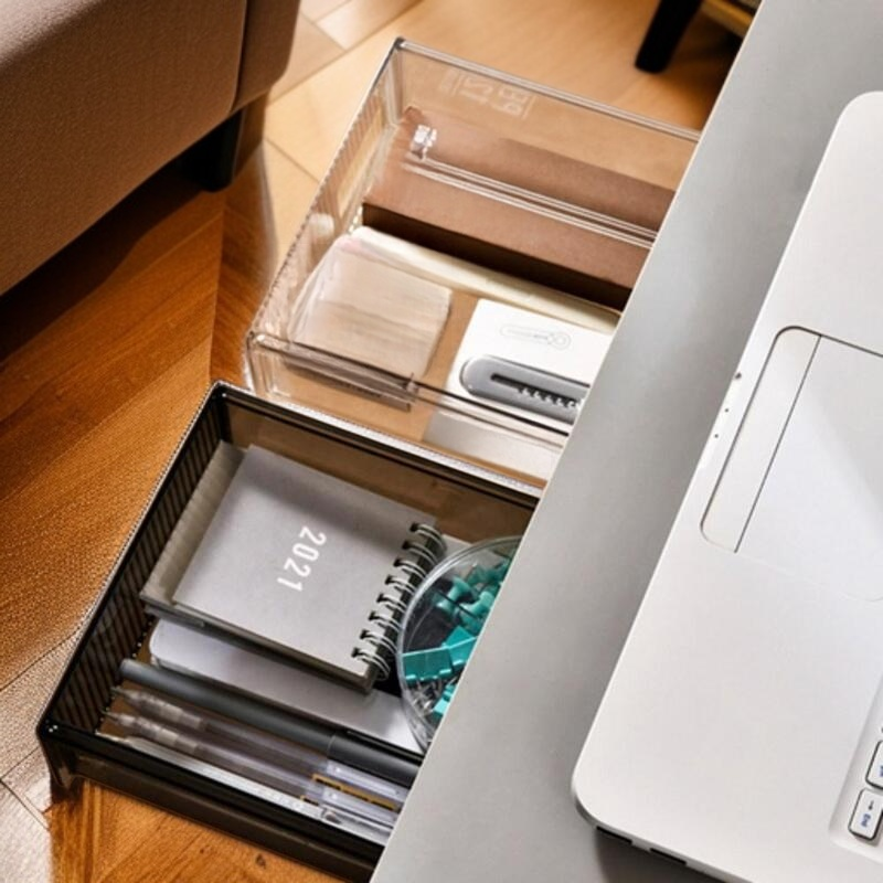 투명 책상 밑 서랍형 수납함 접착식 문구 정리함