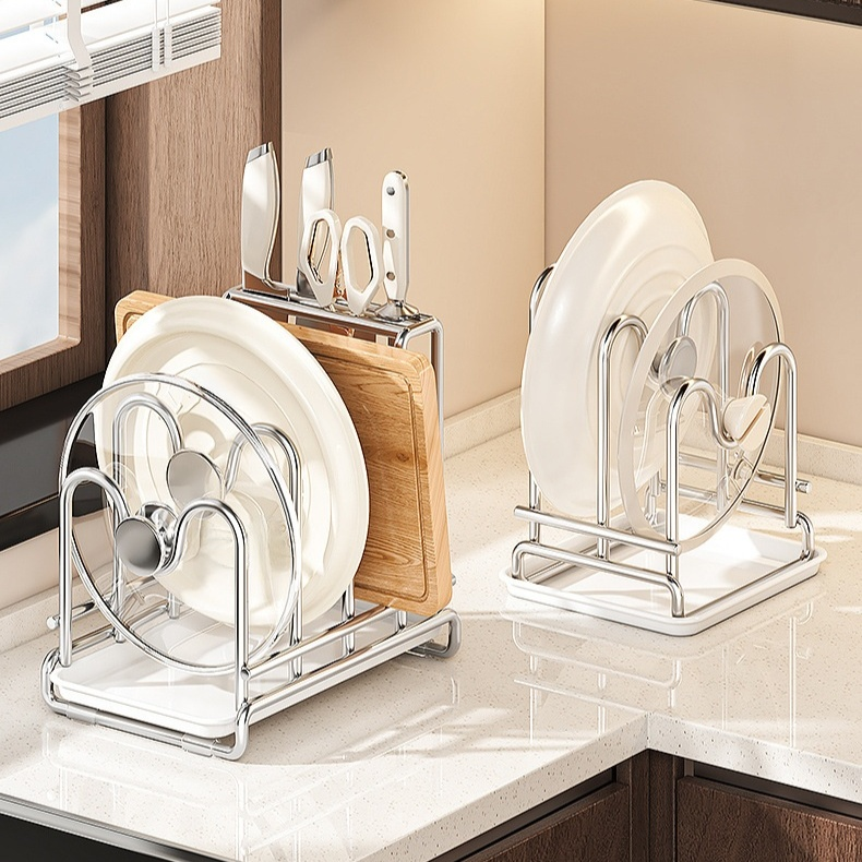 Stainless Steel Pot Lid and Knife Organizer Rack