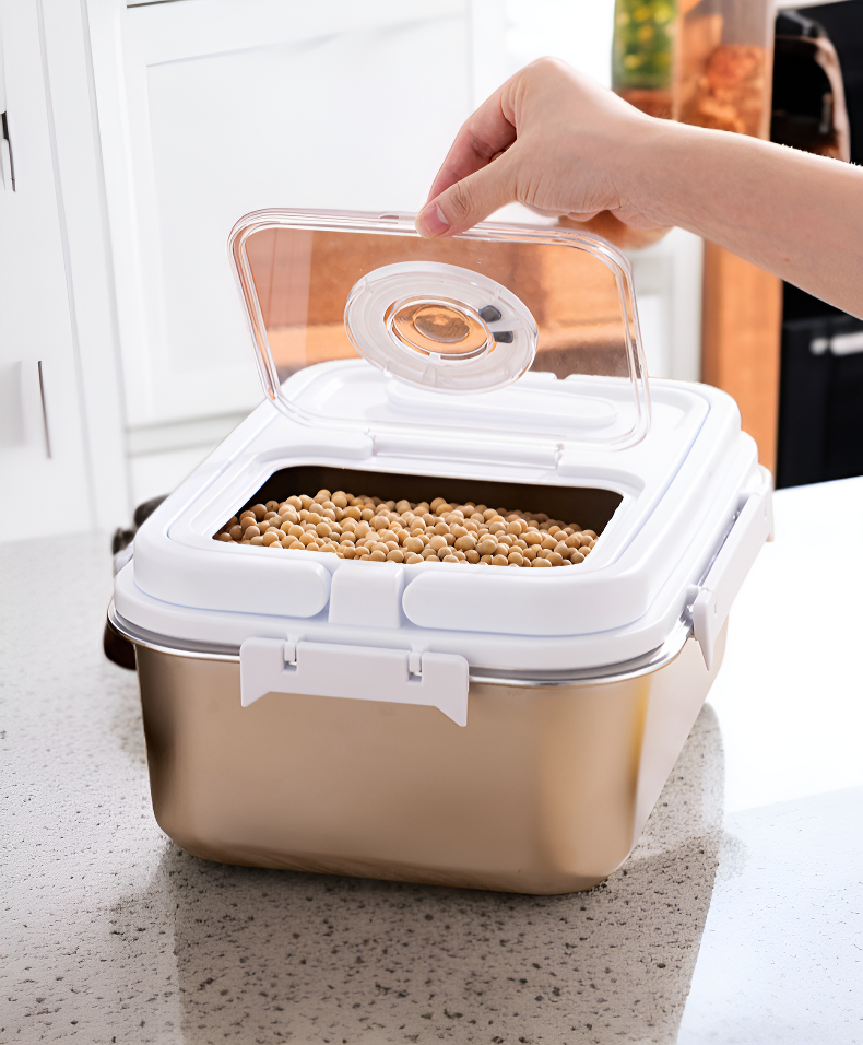 Large capacity stainless steel rice bucket for kitchen