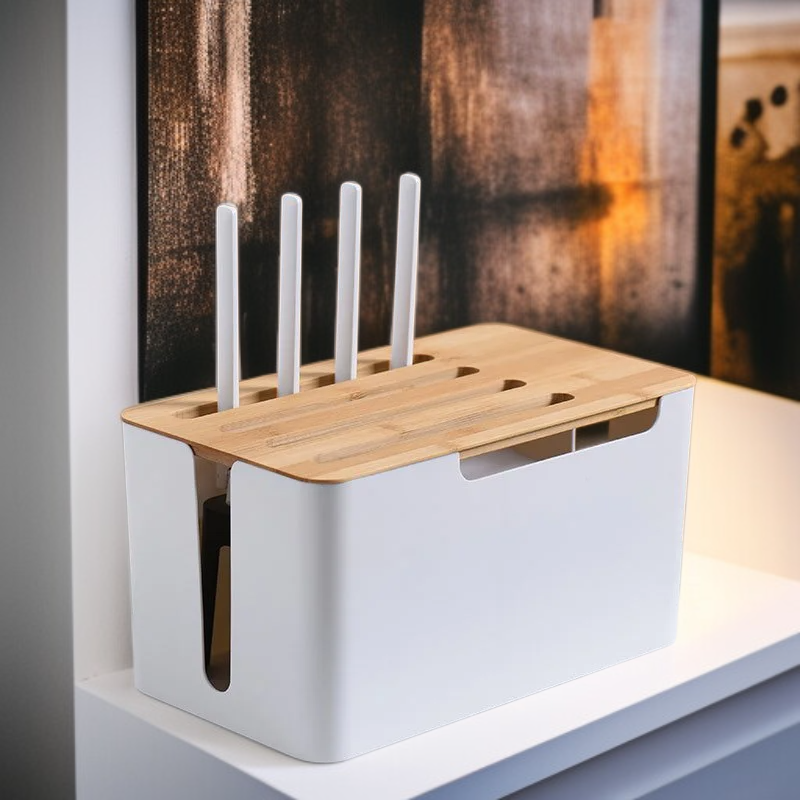 Caja organizadora de cables para router con cubierta de madera tamaño extra grande
